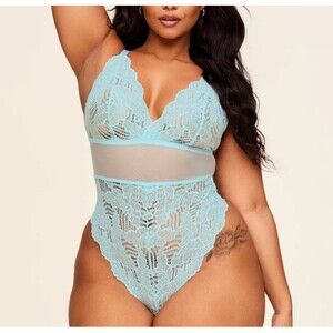 NWT Adore Me Zora Bodysuit Lingerie Sz 2X Iced Aqua Sheer Mesh Thong Unlined